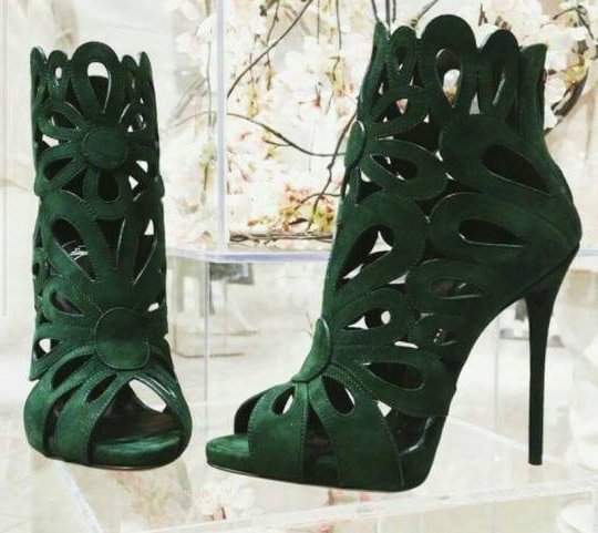 Green Suede Laser Cut Peep Toe Sexy Stiletto Heel Sandals |FSJ Shoes