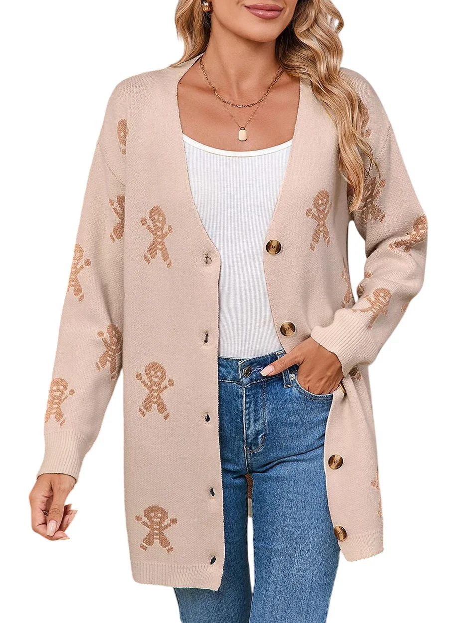 Athvotar Athvotar And Winter New Sweater Female Christmas Cartoon Embroidered Long Knitted Cardigan Jacket