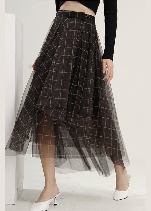 Loose Asymmetrical Plaid Tulle a line skirts Spring CK2312- Fabulory