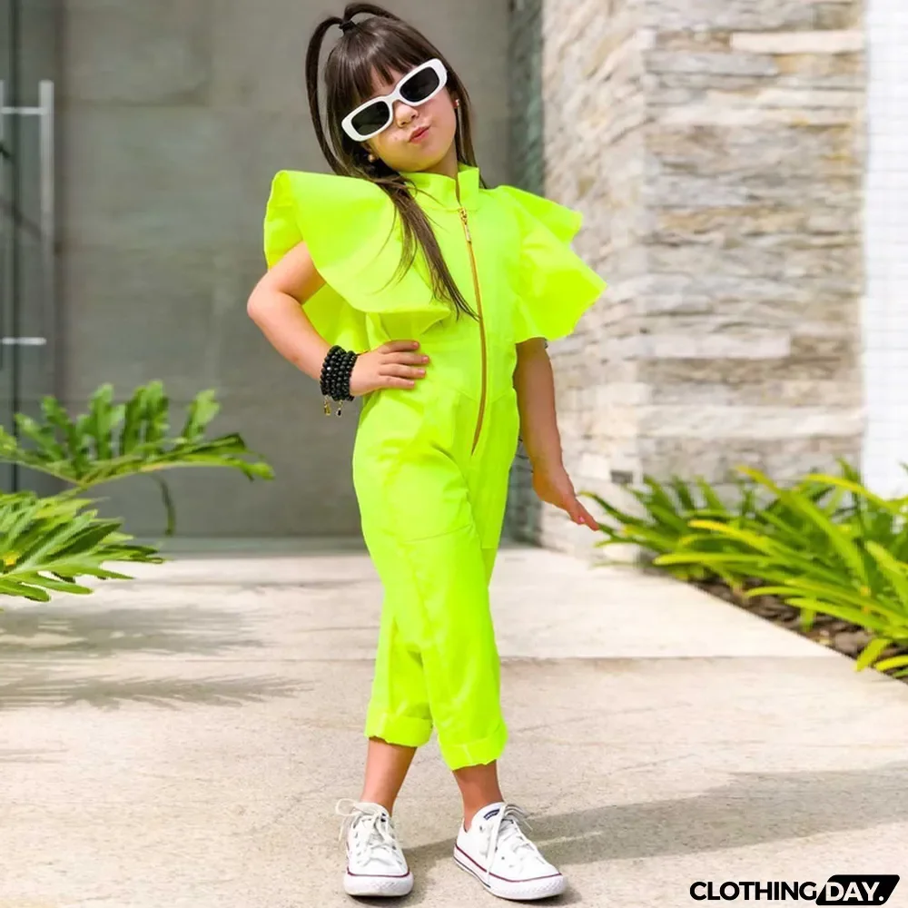 Kids Girls Fashion Solid Sleeveless Jumpsuit