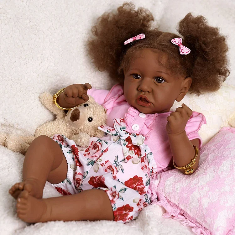 JIZHI Lifelike Reborn Baby Dolls Black -17Inch Baby-Soft Body & Curls  Realistic-Newborn Baby Dolls African American Real Life Baby Dolls Cloth  Body