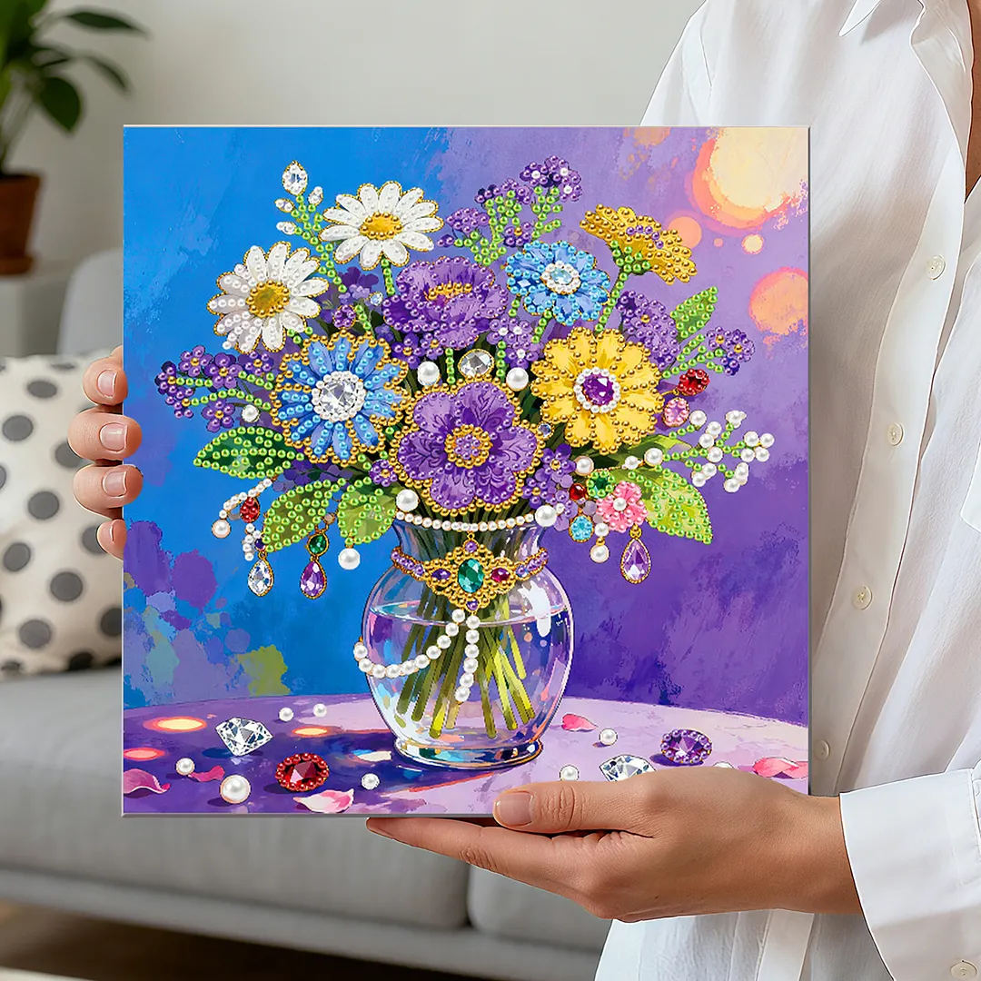 Vase DIY Pearl Painting Kit for Adults Gift Home Wall Decor 25x25cm With Frame
