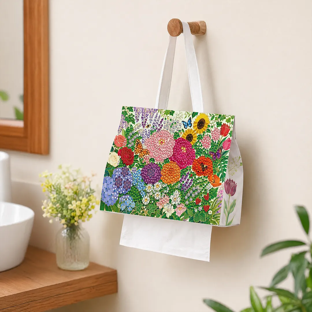 Diamond Tissue Organizer Exquisite Craftsmanship for Bathroom Bedroom Decor (Garden flowers)