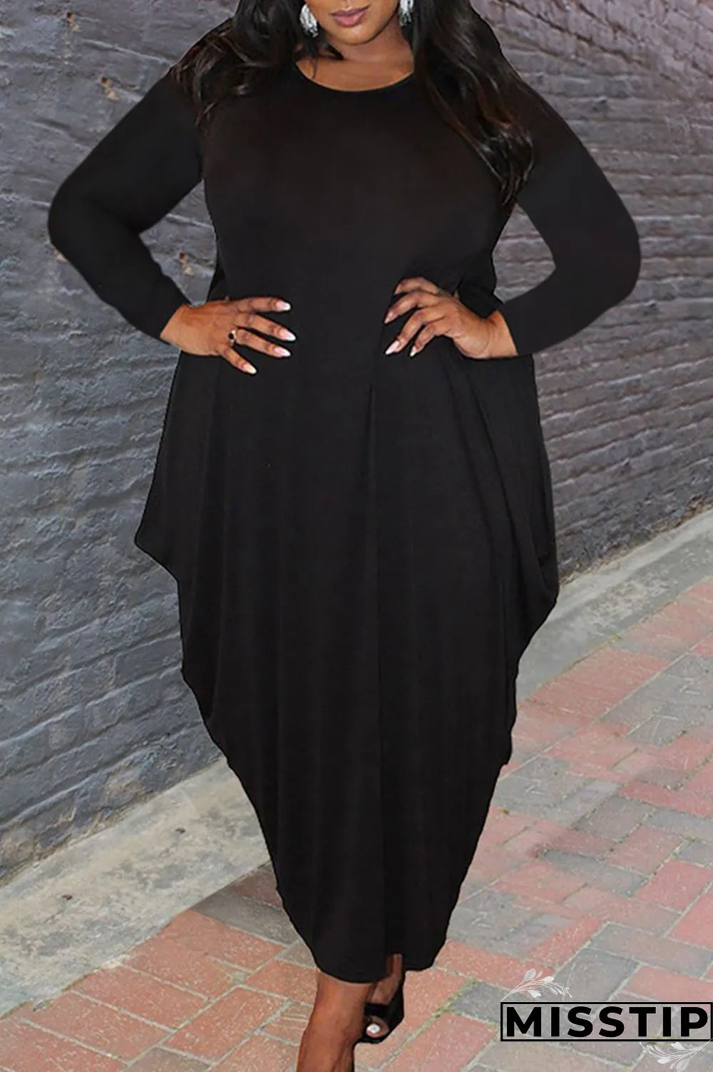 White Casual Solid Patchwork Asymmetrical O Neck Irregular Dress Plus Size Dresses