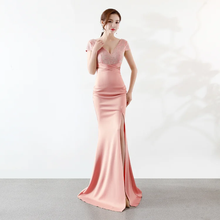 Beautiful Fashion Slim Rhinestone V Neck Maxi Dress - Evening Dress