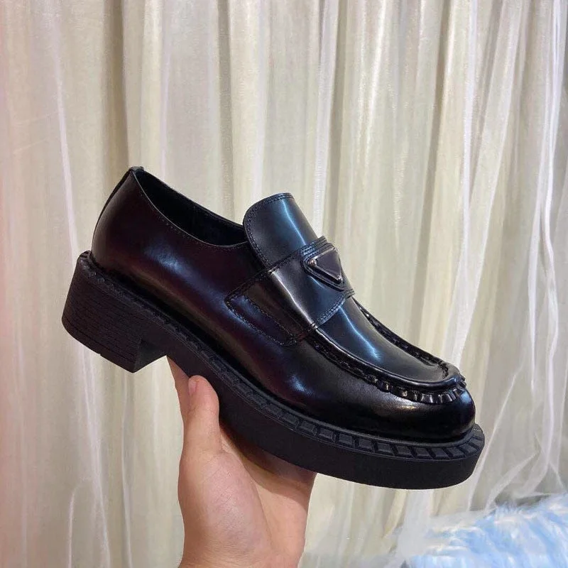 Genuine Leather Office Lady Women Single Shoes Retro Round Toe Slip-on Thick Bottom British Style Sewing Flat Platform Loafers
