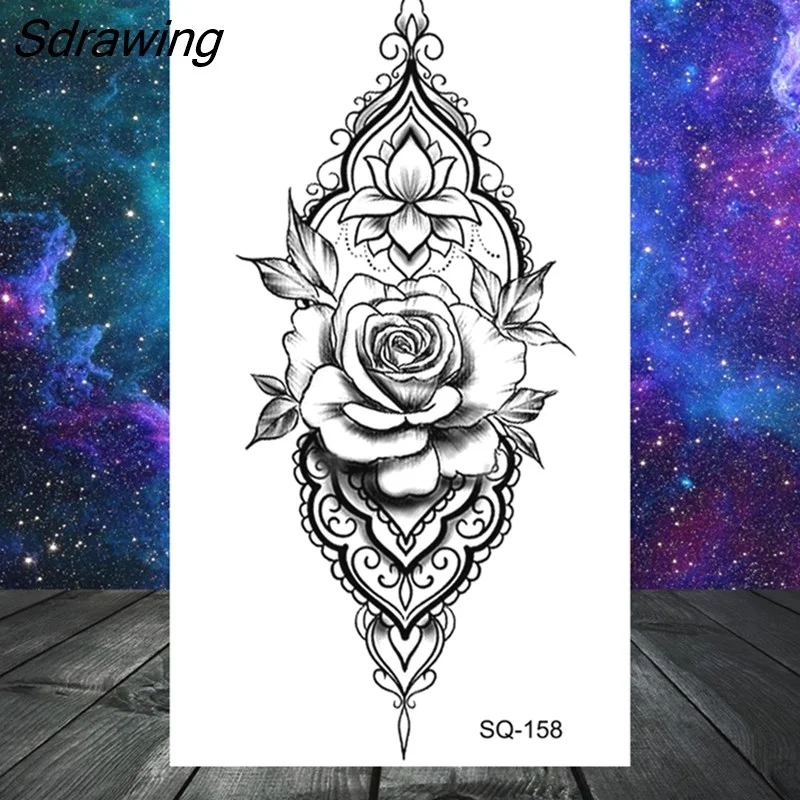 Sdrawing Mountain Temporary Tattoos For Women Adult Crown Wings Butterfly Flower Cros Henna Fake Tattoo Small Tatoo Paper