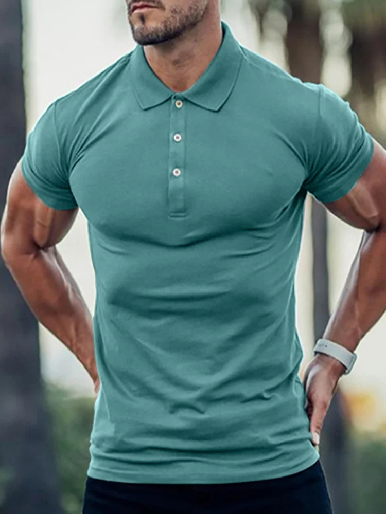 Turn Down Collar Solid Color Casual Daily Short Sleeve Men's Polo Shirts at Hiphopee