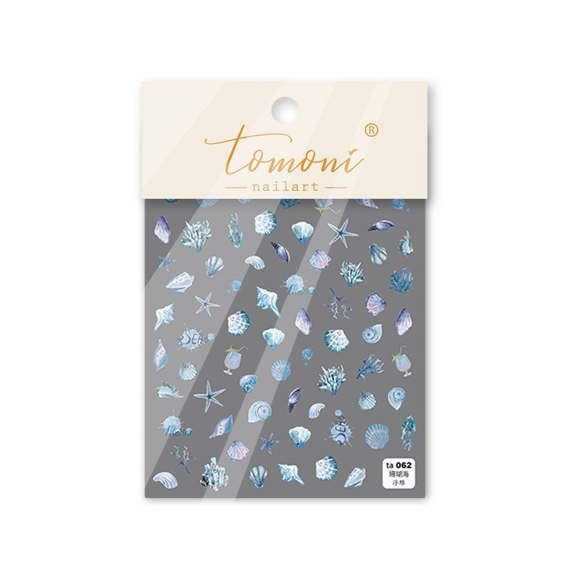 1 Pc Embossed Spray Design 5D Nail Art Stickers Blue Purple Shell Jellyfish Ocean Acrylic Adhesive Decals Manicure Tools XQL36