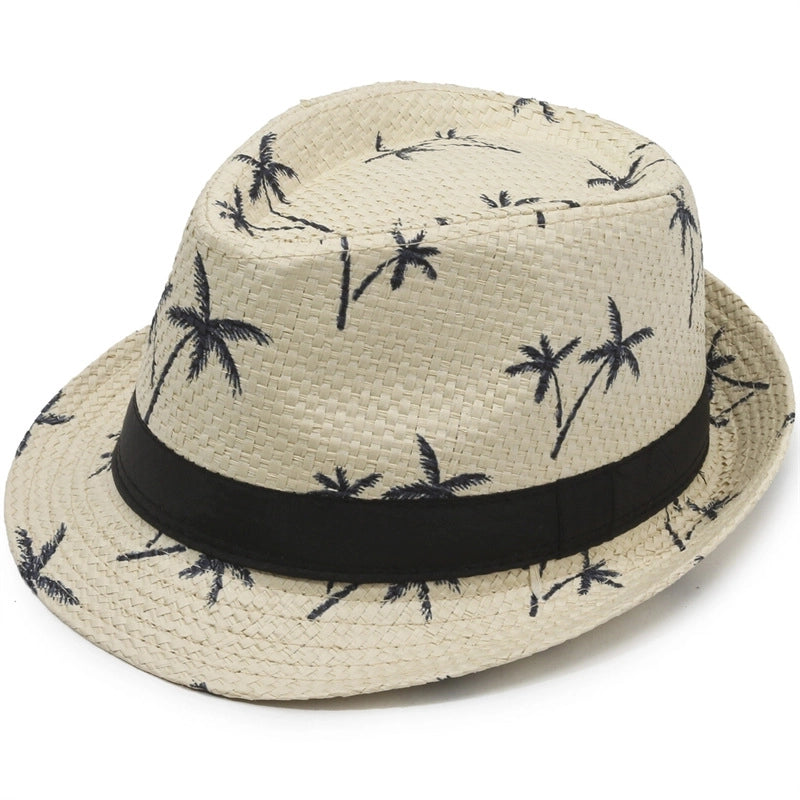 Coconut Tree Pattern Jazz Hat Men’s Summer Casual Hat Dad’s Beach Hat Outdoor Middle-aged And Elderly Sunscreen Hat