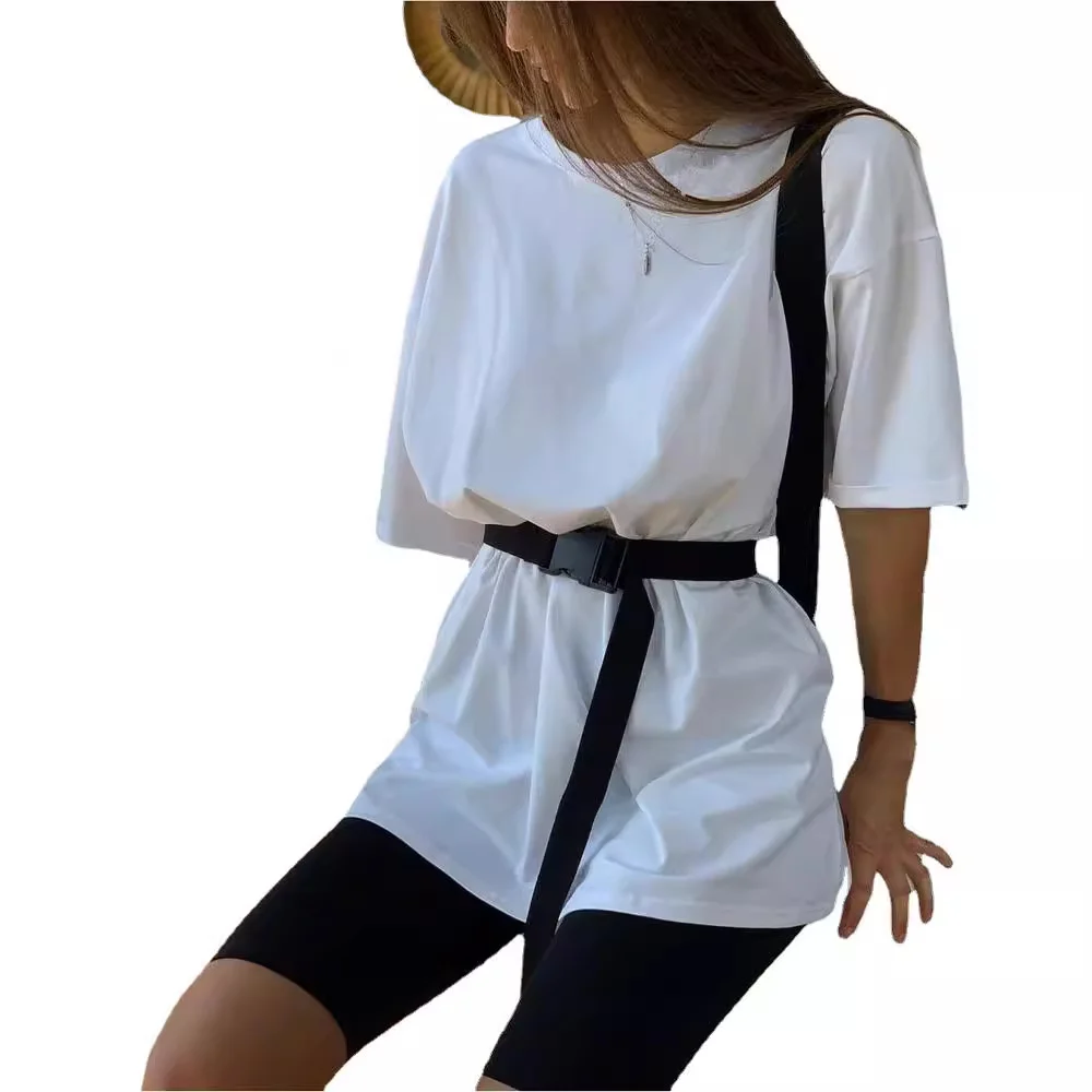 Nigikala Nigikala Spring And Summer New Hot Women's Clothing Two Sets With Belts Solid Color Home Loose Sports Fashion Leisure Suit
