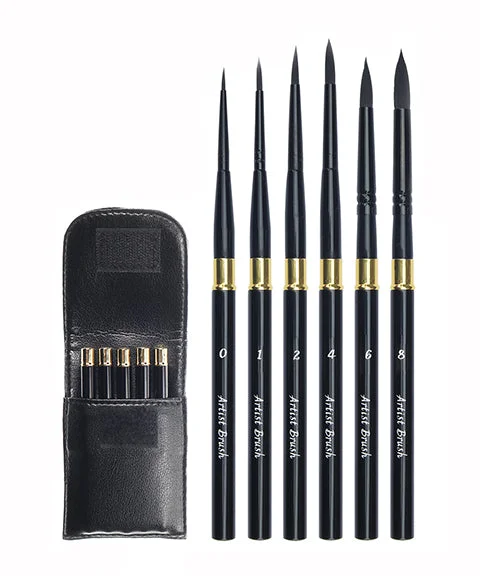 6 Pcs Easy-To-Carry Nylon Hair Paint Brushes Set With PU Leather Bag