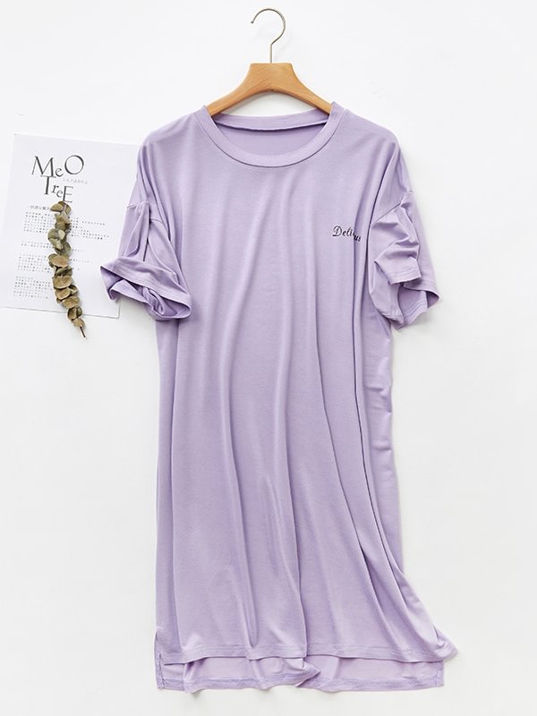 8 Colors High-Low Round-Neck Short Sleeve Casual Pajama Dress
