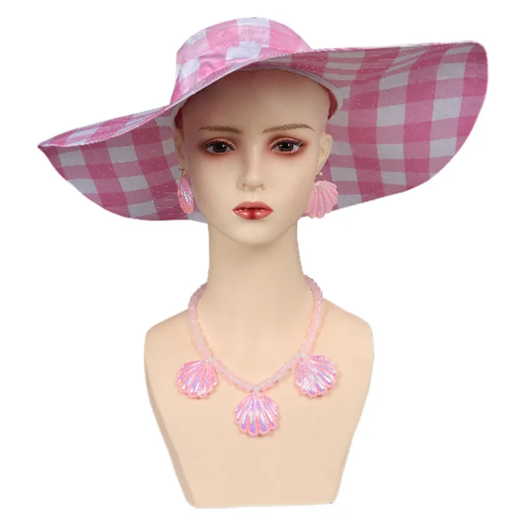 Kids Girls Movie 2023 Barbie Margot Robbie Cosplay Hat Cap Earings Necklace Accessories Halloween Carnival Props