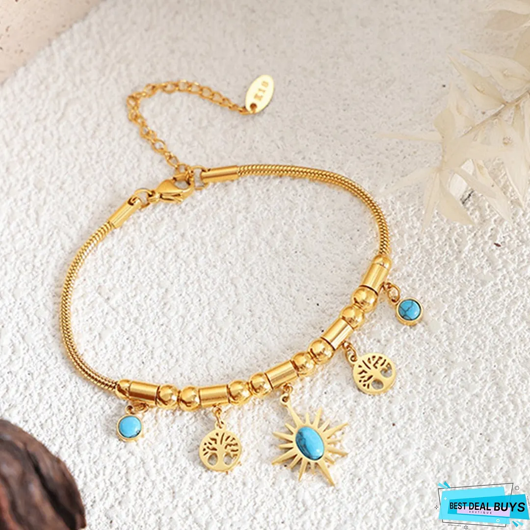 Gold-Plated Titanium Steel Charm Bracelet