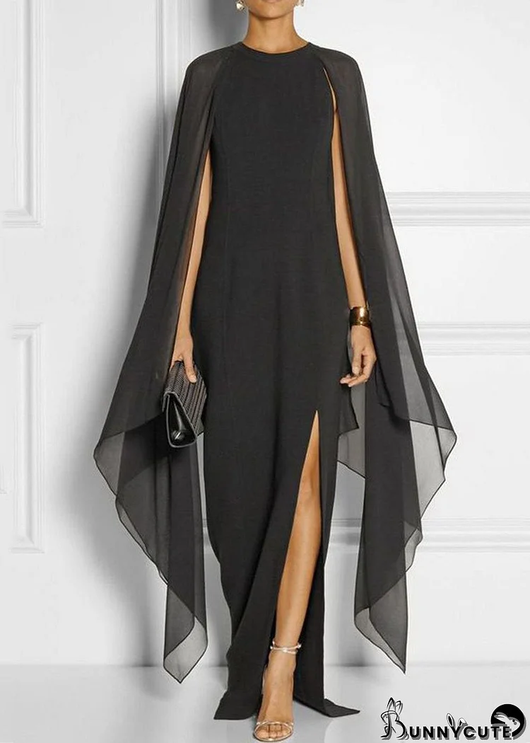 Fashion Black Asymmetrical Patchwork Cape Chiffon Dress Summer