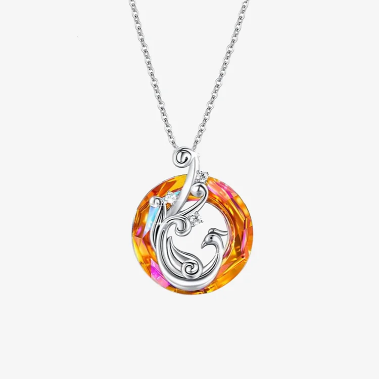For Self - S925 I Survived Because The Fire Inside Me Burns Brighter Than The Fire Around Me Colorful Crystal Phoenix Necklace - Orange