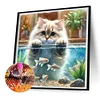 Diamond Painting-DIY Full Round Drill Cat and Fish