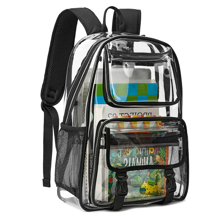Clear Backpack for School 17'' Heavy Duty PVC Transparent Book Bag Waterproof Large See Through Daypack for College Work Travel Stadium Approved for Girls Boys Kids