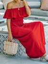 Solid Color Off-The-Shoulder Maxi Dress