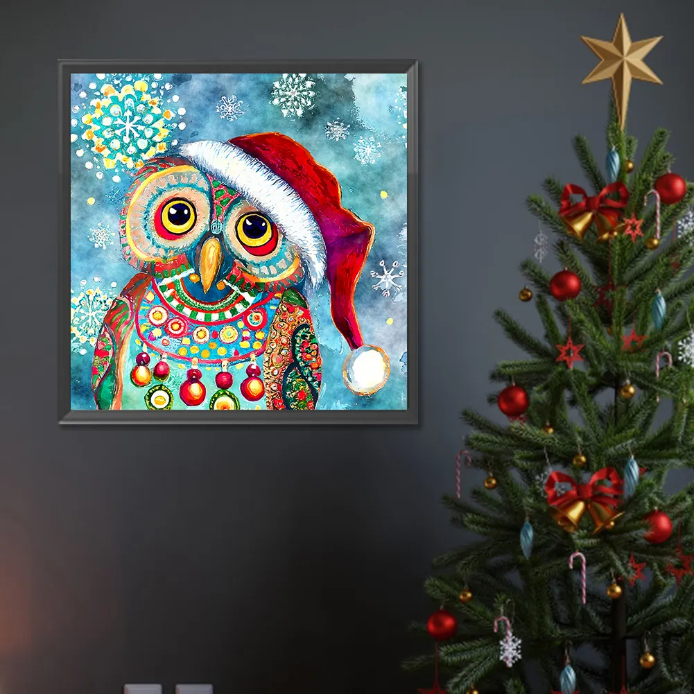 Full Round Diamond Painting 30*30cm - Christmas Owl