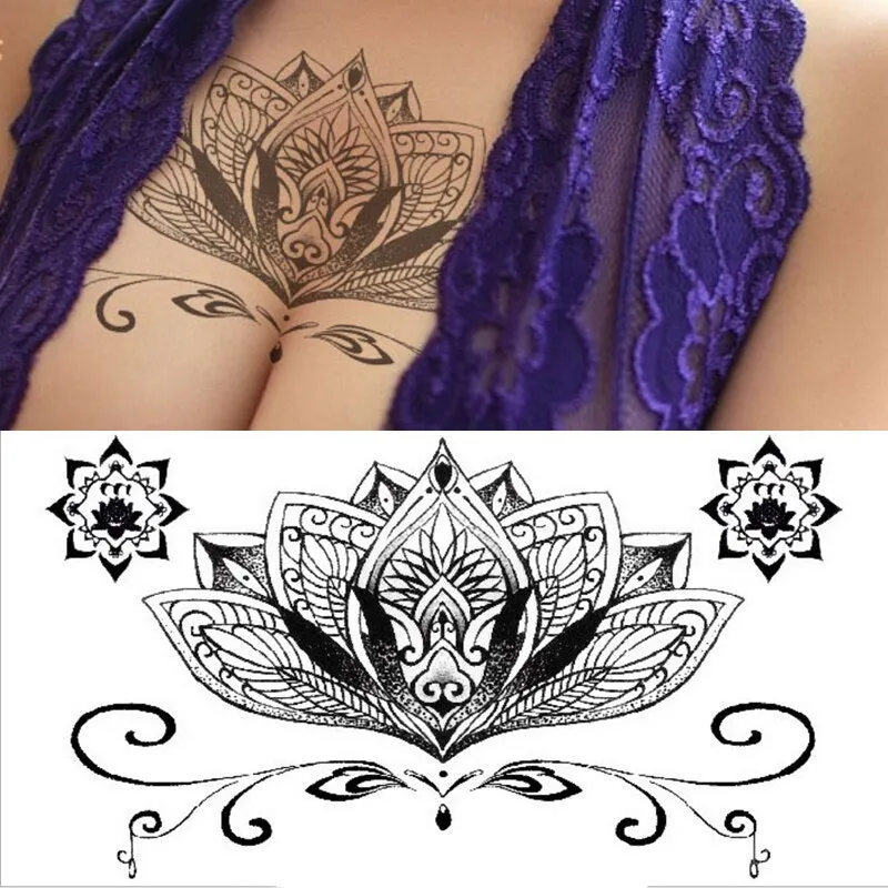 sexy tatoo stickers for girls body art belly stickers jewel tattoo mandala rose flower black henna tattoos breast chest decal