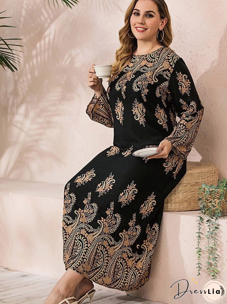 Elegant Loose Long Sleeve Plus Dresses