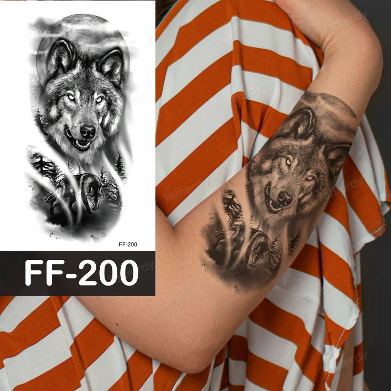 Sdrawing Animal Temporary Tattoo Sticker Black Lion King Wolf Tiger Men Body Art Painting Tattoo Fake Water Transfer Sexy Women