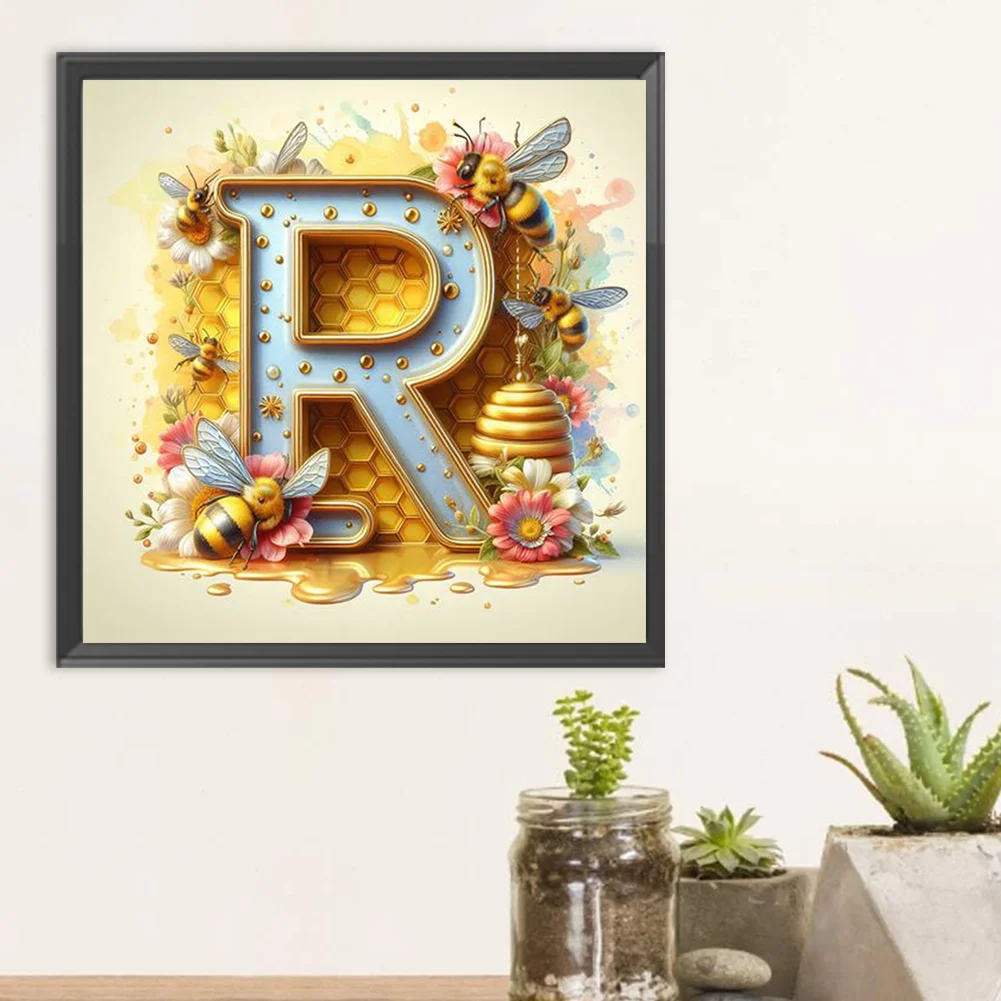 Full Round Diamond Painting 30*30cm - Bee Letter R