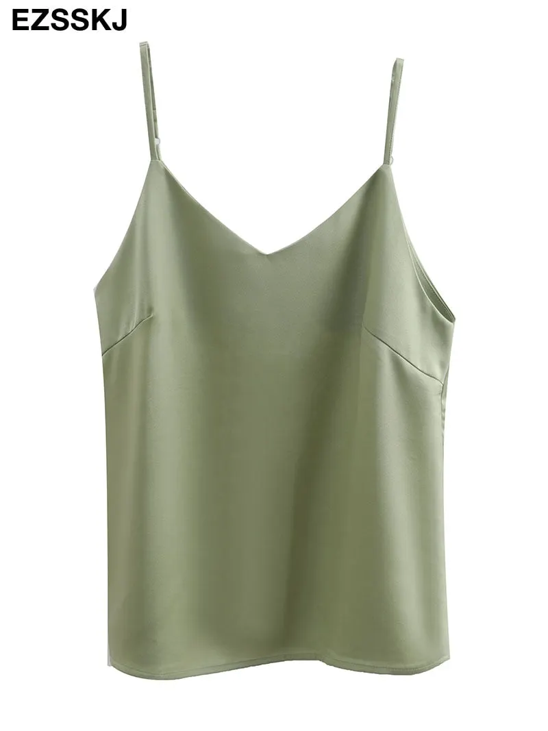 2022 Women Sexy Crop Tops Silk adjustable Top Female Sleeveless Camis Seamless Lingerie Tee Bra Crop Top Bandeau Top Tank Sling