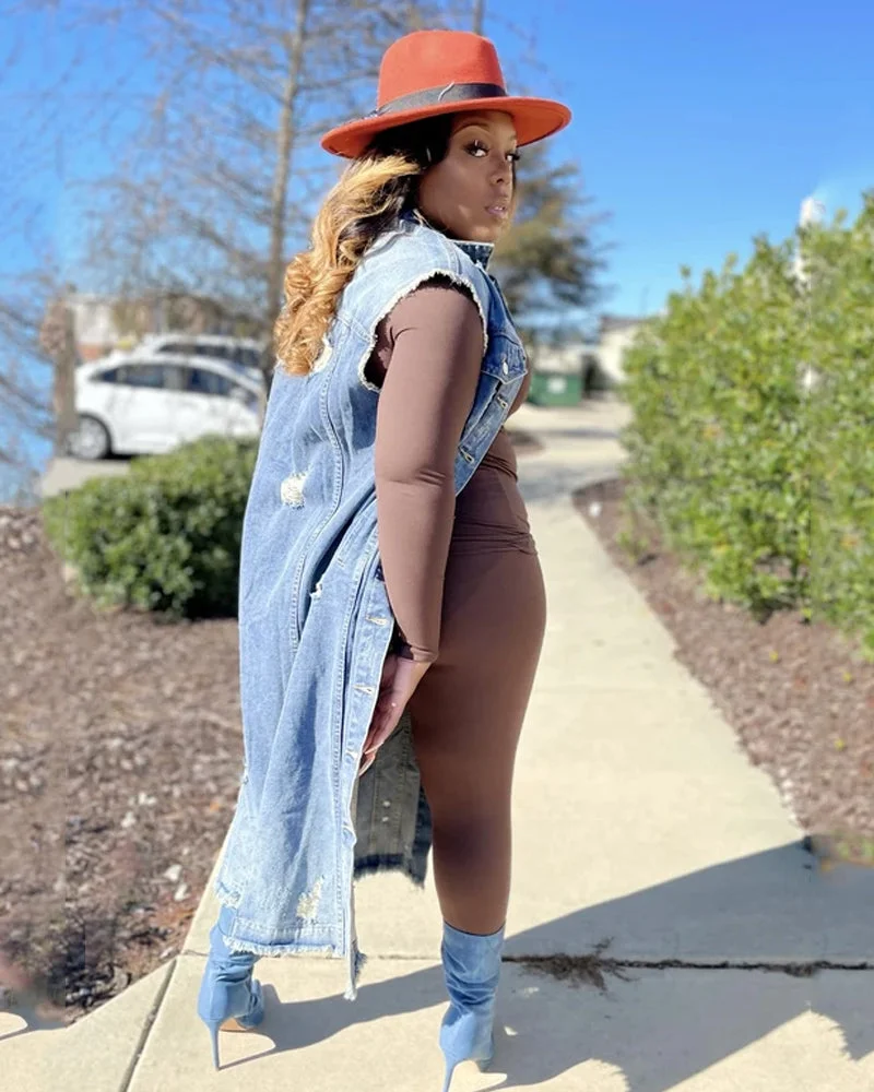 Sleeveless Long Denim Jacket