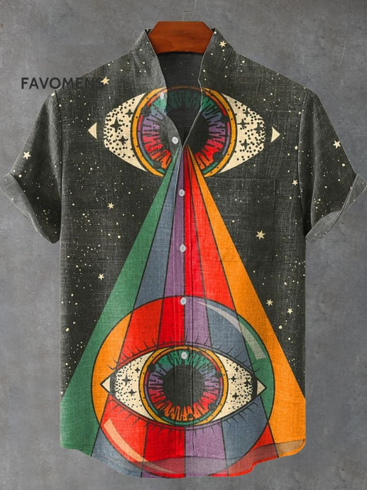 Retro Surreal Art Rainbow Eye’s Ray Print Casual 100% Cotton Shirt Multicolor / S