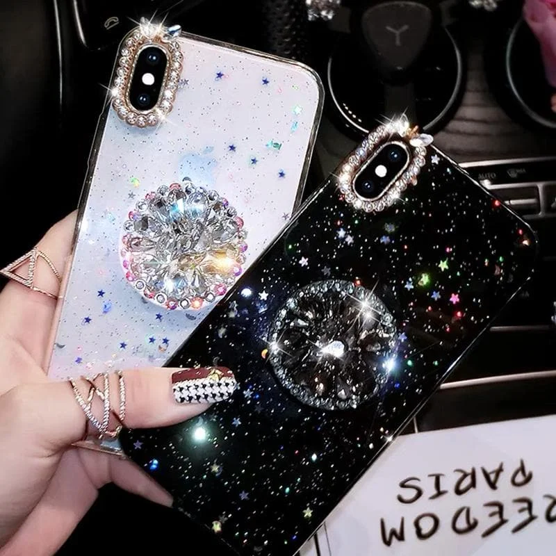 Glitter Marble Diamond  with Ring Holder Phone Case For Iphone SP15747