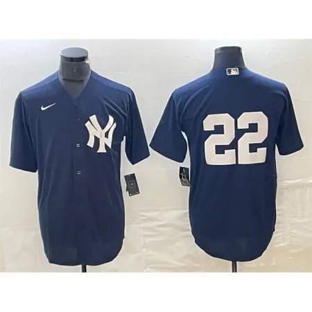 Men's New York Yankees #22 Juan Soto Navy Cool Base Stitched Baseball Jersey DUAE