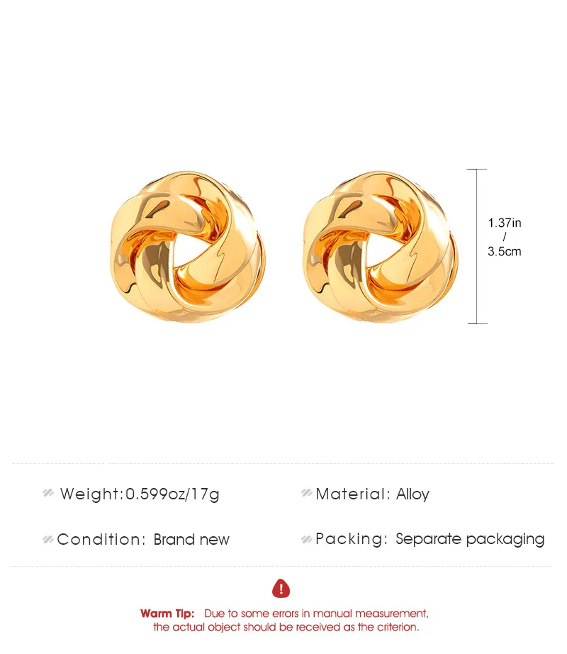 Geometric Twisted Circle Stud Earrings Gold Plated Earrings