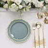 10 Pack | 8" Dusty Blue Plastic Dessert Salad Plates, Disposable Tableware Round With Gold Scalloped Rim