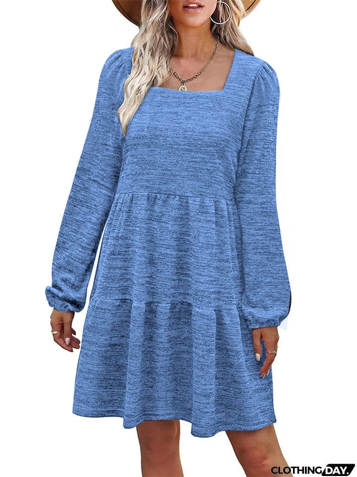 Stylish Square Collar Splice Dresses for Female