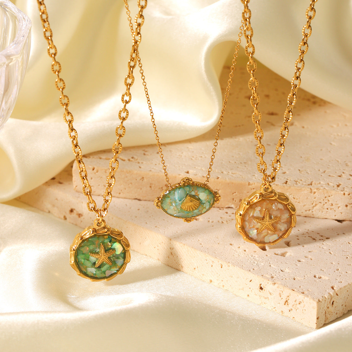 Ocean Style Starfish Shell Drop Glue Pendant Stainless Steel Necklace Clavicle Chain Titanium Steel Necklace