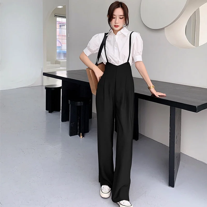 Uforever21 Split Wide Leg Overalls Women High Waist Casual Brown Jumpsuit Drape Pant Spaghetti Strap Long Trouser Plus Size Rompers