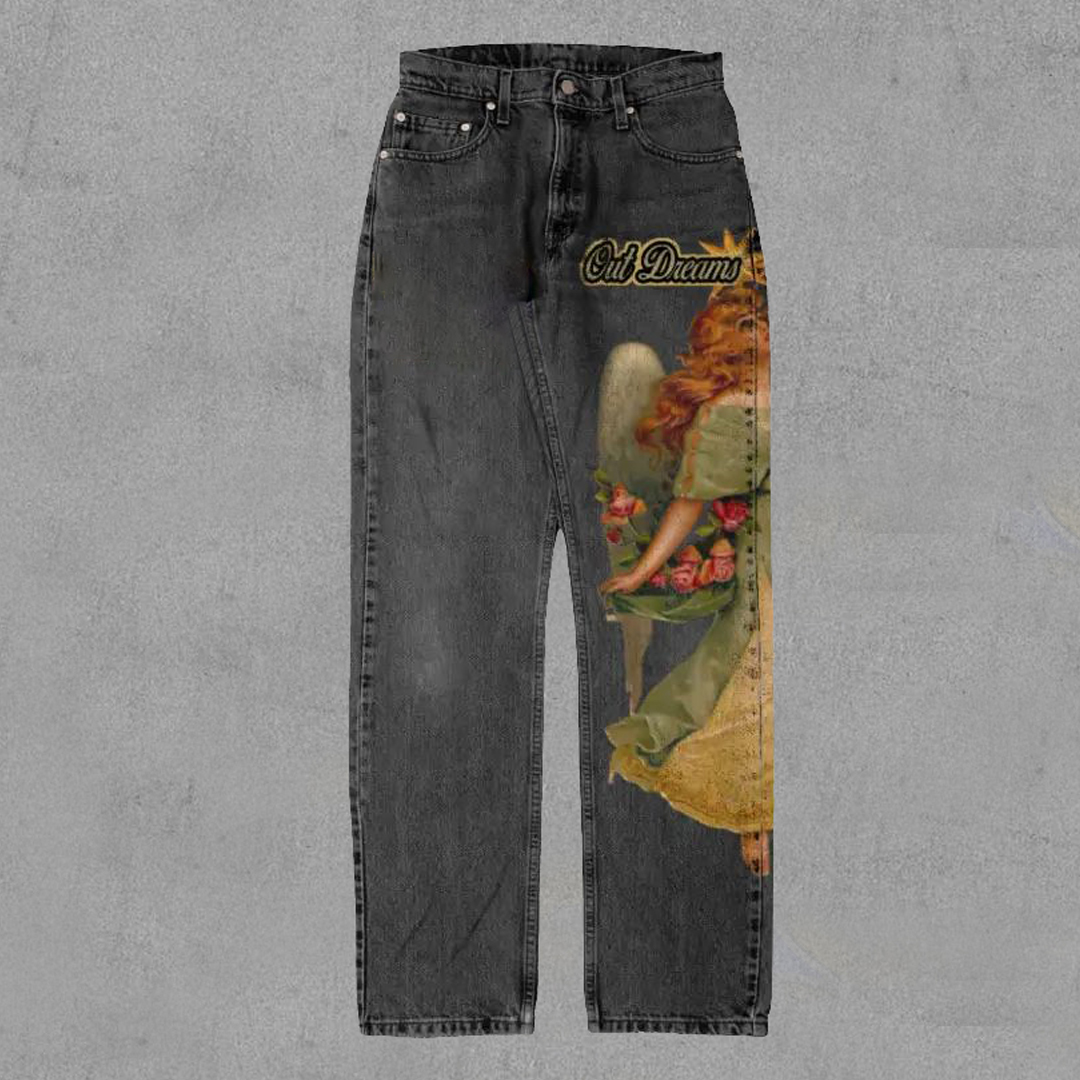 Renaissance Antique Print Casual Street Jeans