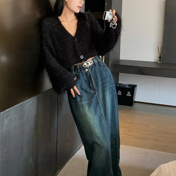 Uveng Early Autumn New V-Collar Short-Style Knitted Cardigan Women's Lazy Style Loose Fashion Foreign Style Sweater Coat
