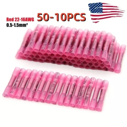 pornhint Pornhint Red Heat Shrink Butt Wire Connectors Crimp Terminals 16-22AWG Gauge Waterproof New