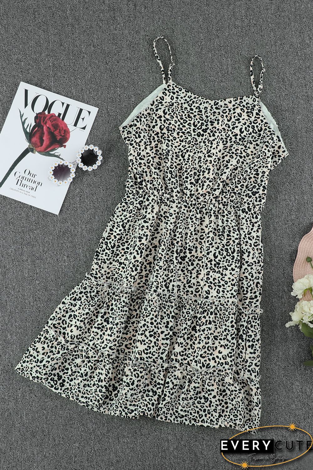 Leopard Spaghetti Straps Ruffle Mini Dress