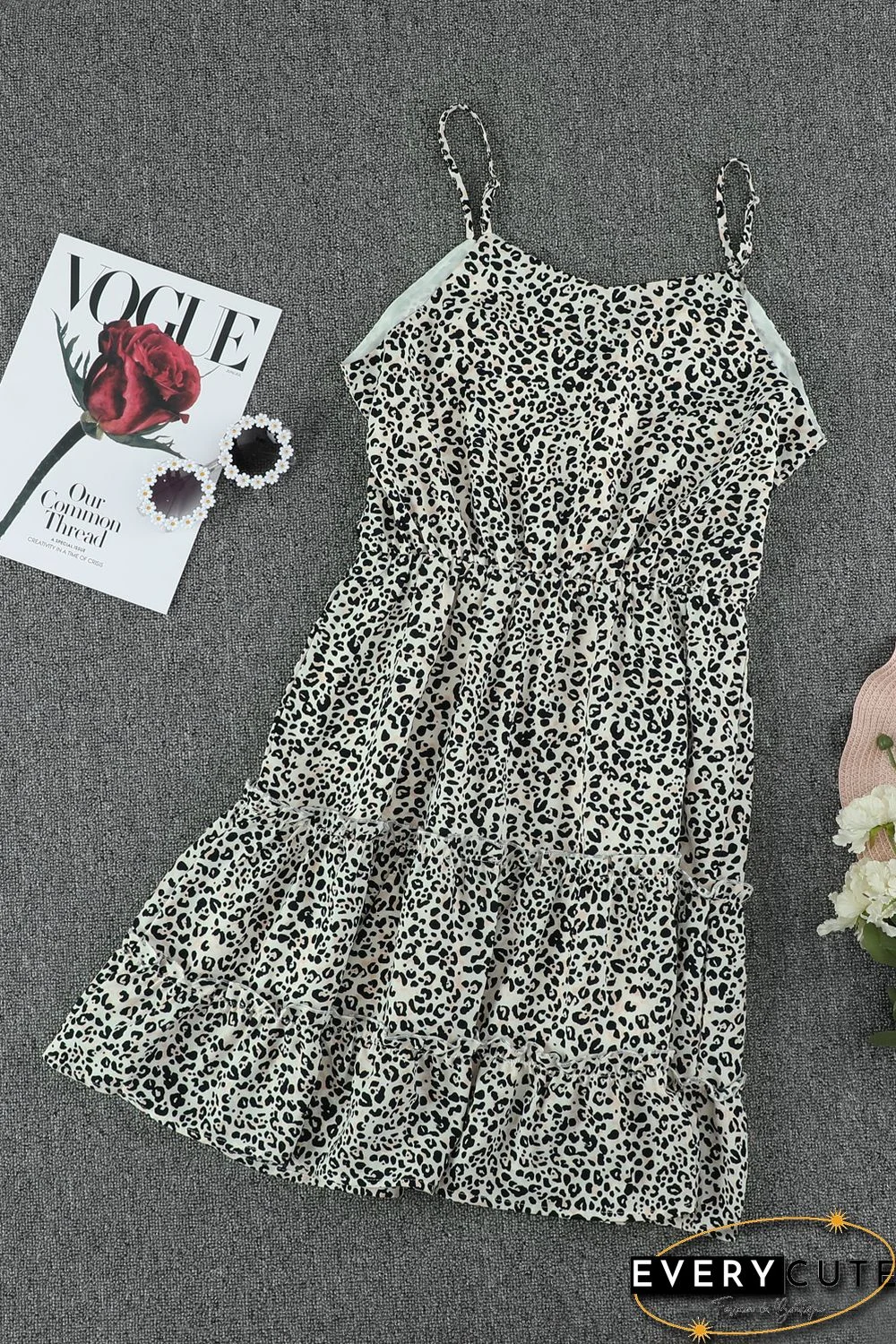 Leopard Spaghetti Straps Ruffle Mini Dress