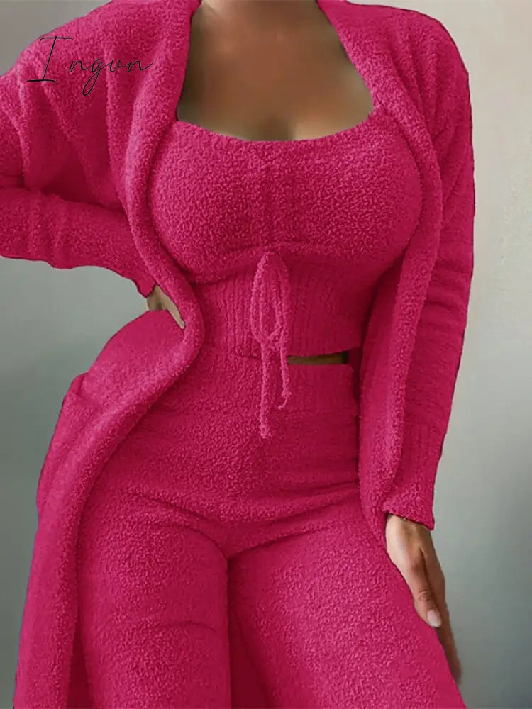 Ingvn - Women’s Plus Size Pajamas Robes Gown Sets Nighty 3 Pieces Pure Color Warm Casual Comfort
