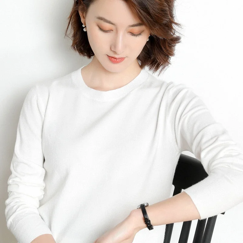 Women Sweater 2020 New O-neck Female Long-sleeved Knitted Pullover Jumper Pull Femme Clothes White Loose Thin Korean Plus Size