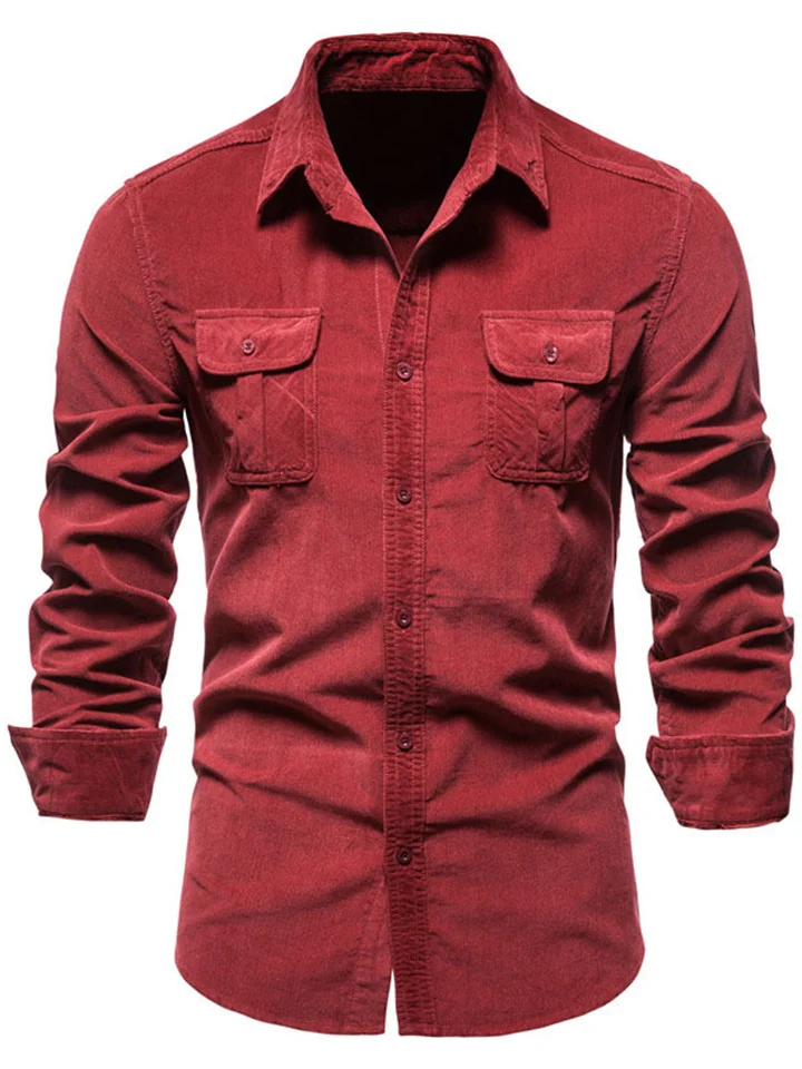 Men's Button Up Shirt Overshirt Casual Shirt Red Navy Blue Blue Long Sleeve Solid Colored Turndown Summer Spring Outdoor Street Clothing Apparel Button-Down