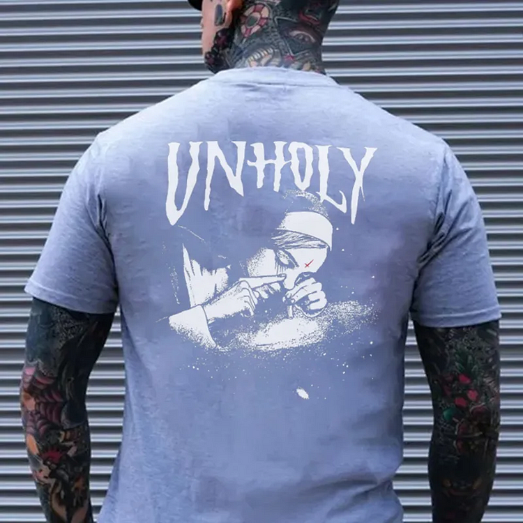 UNHOLY Nun smoking dark style black print T-shirt