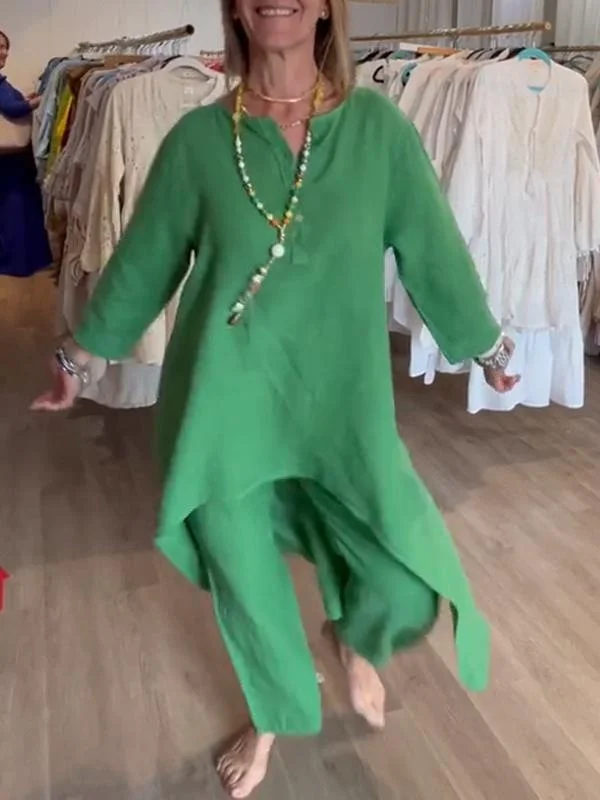 Long Sleeve Shirt Loose Pants Two Piece Set