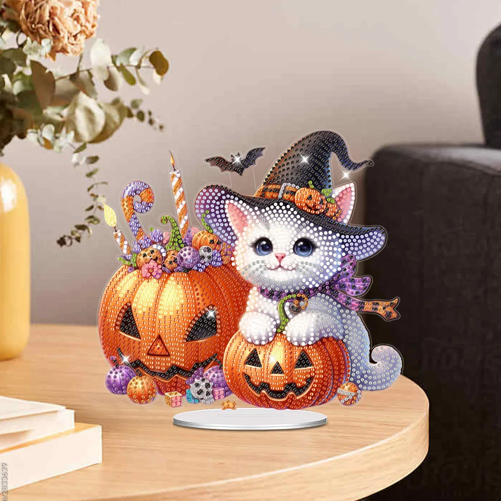 Acrylic Halloween Cat Diamond Painting Desktop Decorations for Home Office Decor